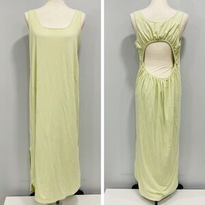 LULULEMON 12 Pima Cotton Open-Back Midi Dress Dewy Green Athleisure Side Slits